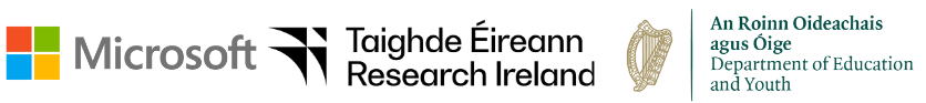 Image of logos for MicroSoft, Research Ireland and  Department of Education