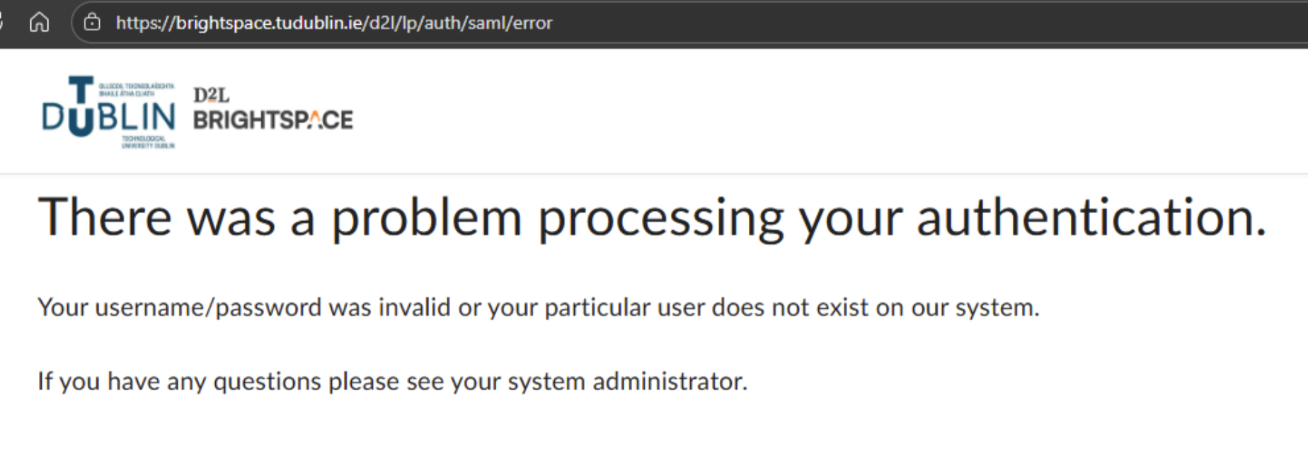 Student Brightspace Login Error