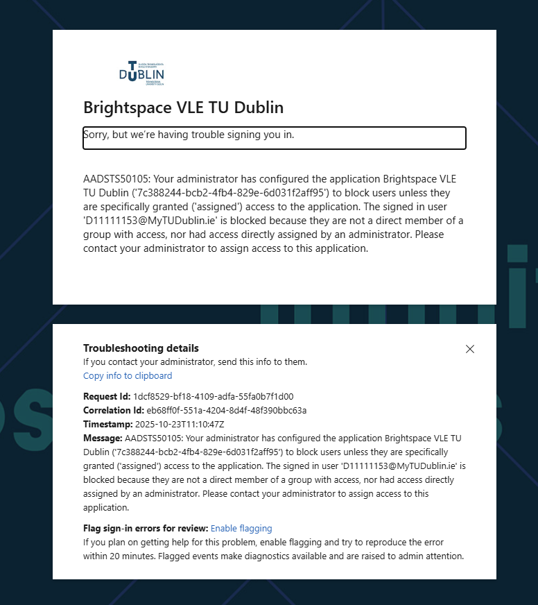 Brightspace O365 Student Error