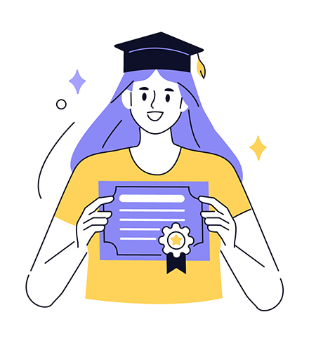 An illustration of a woman in a graduation cap holding a certificate