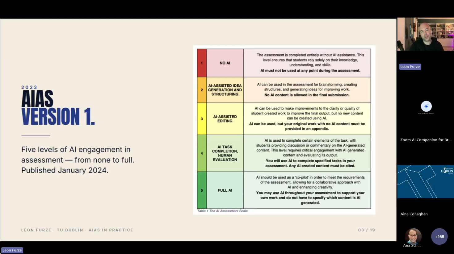 Screenshot for webinar on the AI Assessment Scale