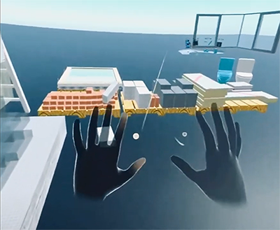 Virtual hands as seen from a VR headset