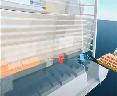 Virtual hands undertaking a building task on a virtual building site