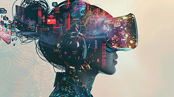 An AI generated person wearing a VR headset
