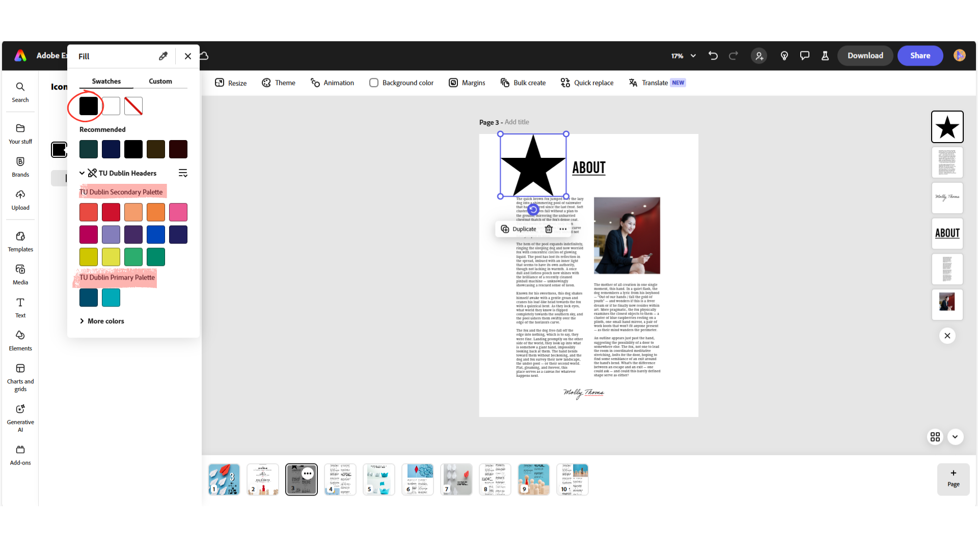 A screenshot showing the Edit Elements window in the interface of Adobe Express.