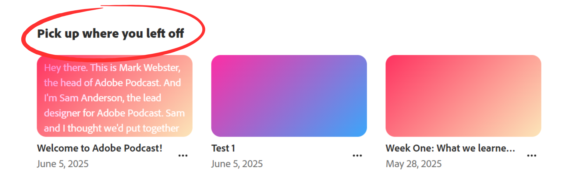 The Adobe Podcast interface with 