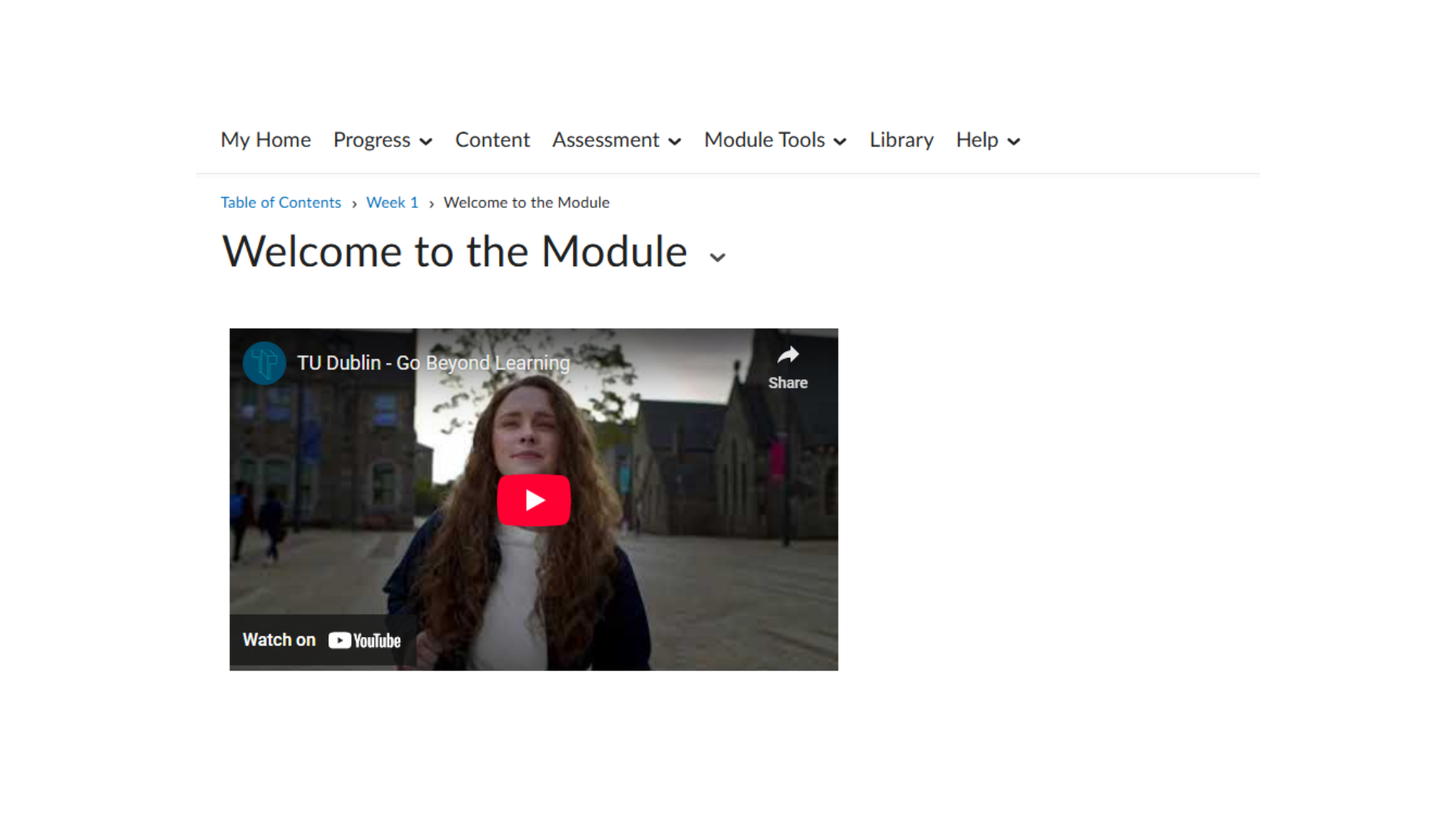 A saved module page in the Brightspace interface showing media content that has been embedded using embed code.