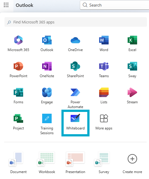 Screenshot of Whiteboard app access view