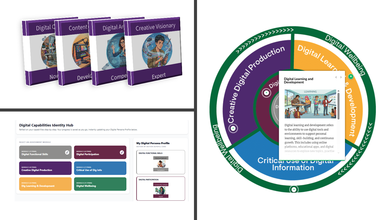 Snips of the different parts of the new student resource, such as personas and assessments