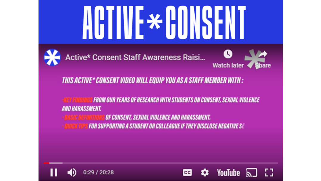 Screenshot of Active Consent training video.; Text in video reads 