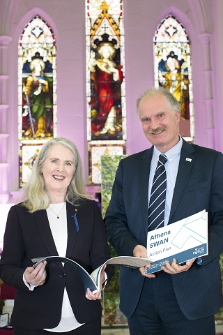 Prof. Yvonne Galligan and Prof. David FitzPatrick at the Launch of the Athena SWAN Action Plan on International Women's Day, March 2022