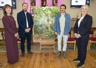 Unveiling of painting - Marian Finnegan, MD, Sherry Fitzgerald, Frank. Harrington, Ass. Head of School, Surveying and Construction Mgmt. Artist Kevin Cosgrove and Prof. Yvonne Galligan, EDI Director, TU Dublin