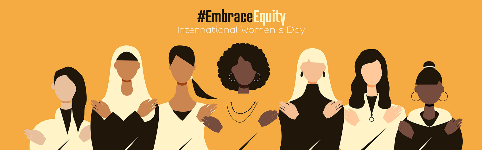 diverse group of women each with their arms crossed over their chest beneath text reading #embraceequity international women's day