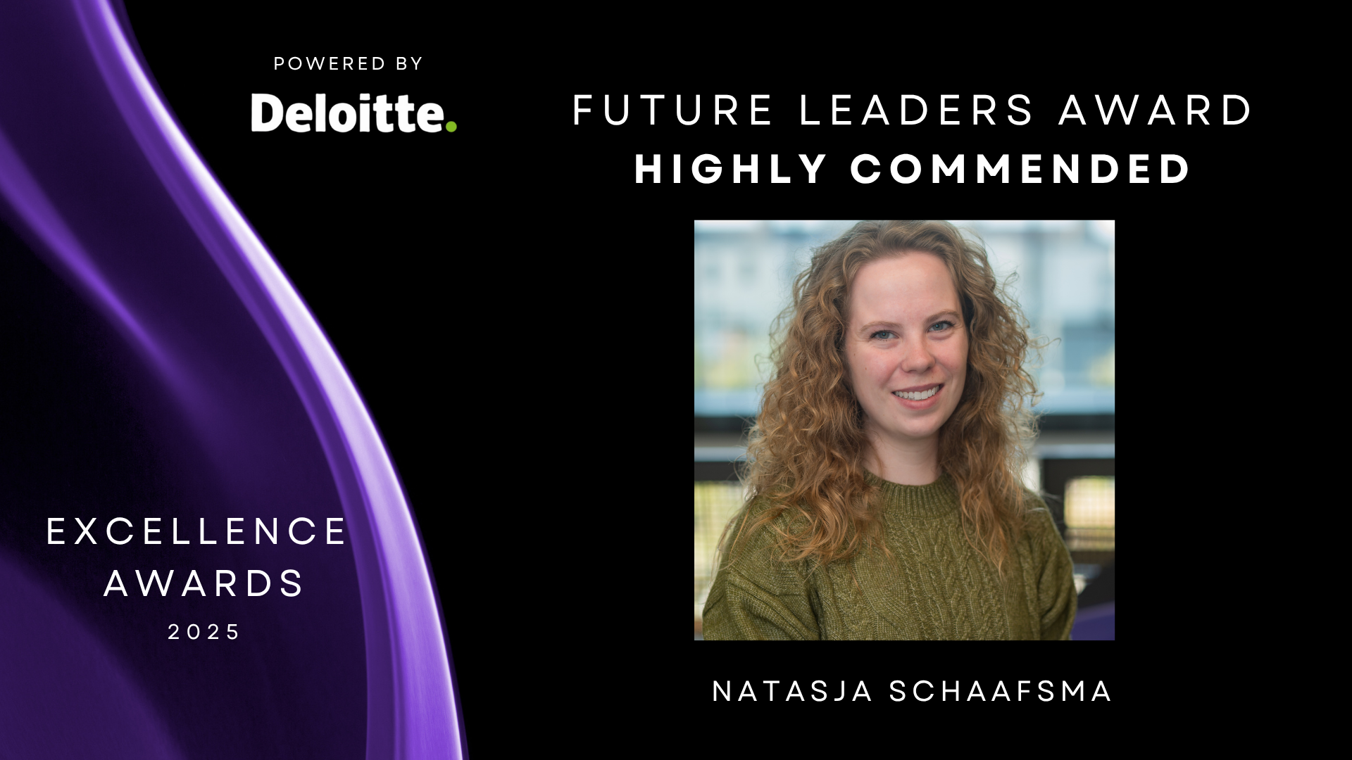 Black background with purple to left and headshot of Natasja Schaafsma to right