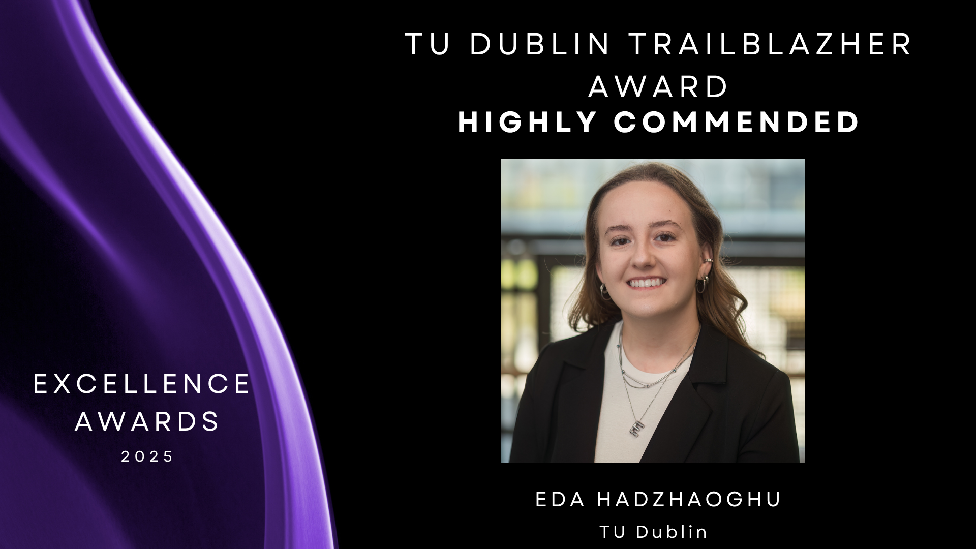 Black background with purple to left and headshot of Eda Hadxhaoglu to right