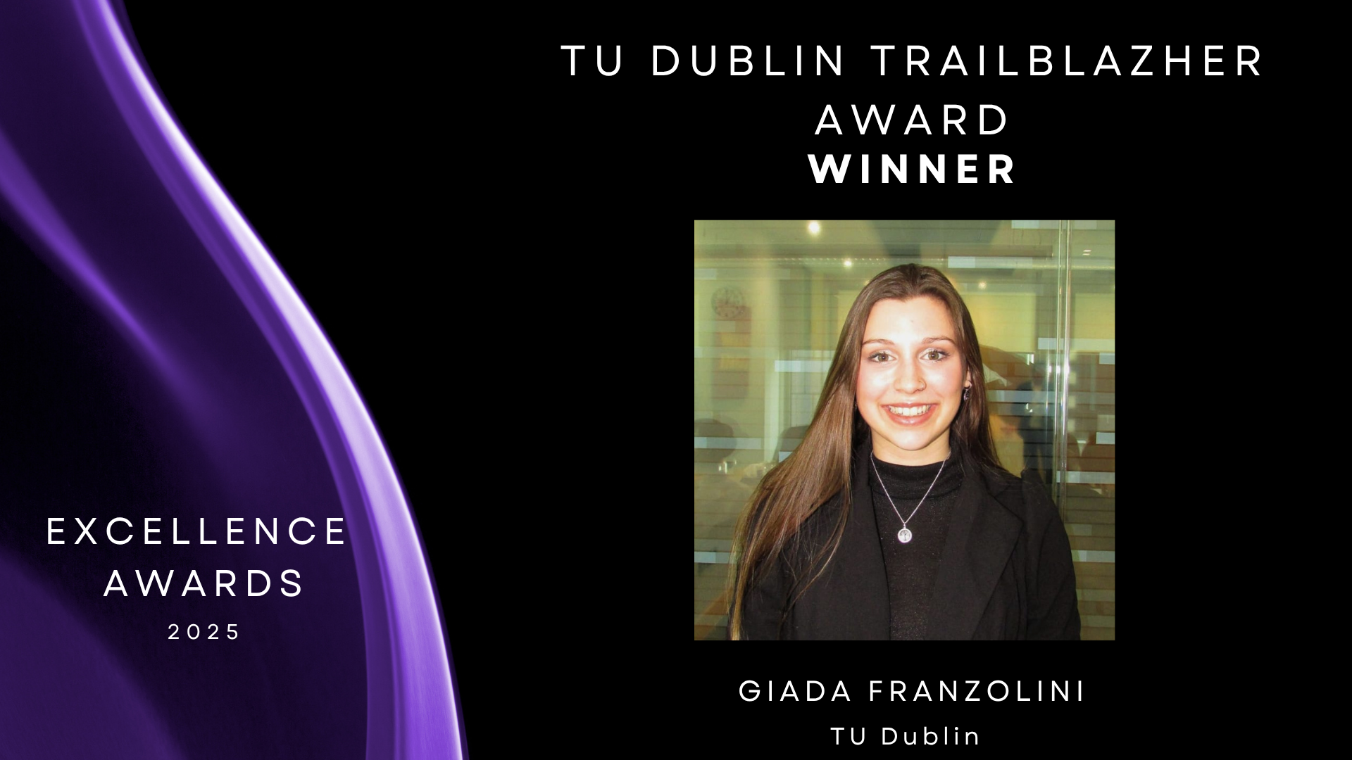 Black background with purple to left and headshot of Giada Franzolini to right