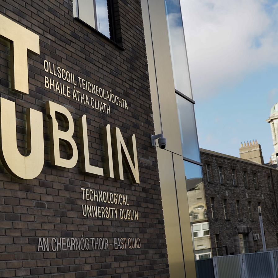 Photo of outside of TU Dublin building with logo