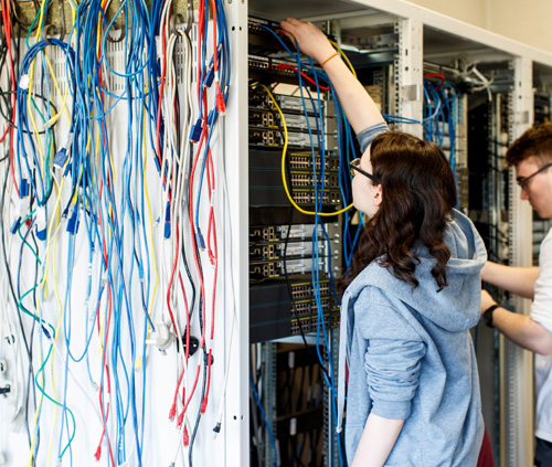 Student fixing cables