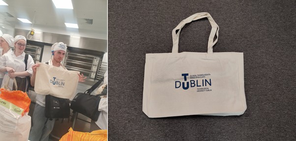 bread bag and bakery student holds up bread bag