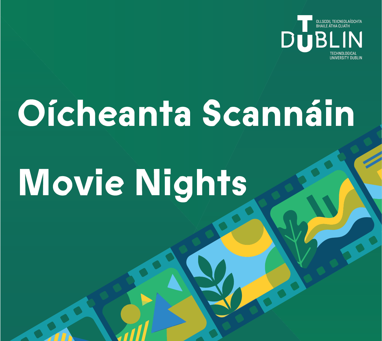 green sign saying Climate Action Week films in irish and english with a graphic of a film strip