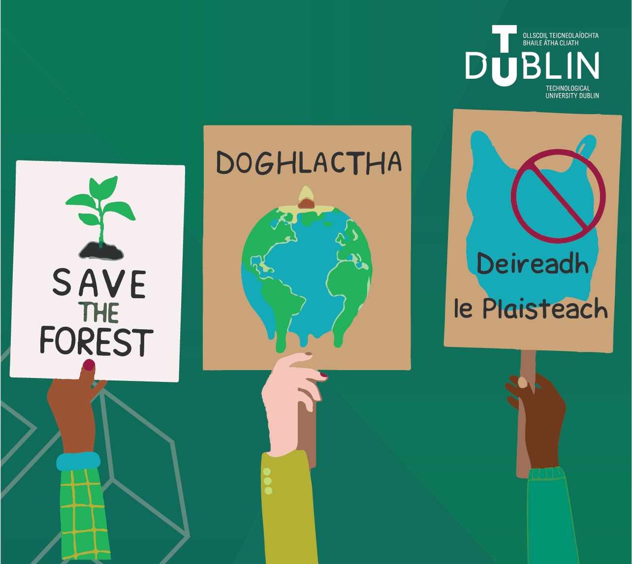Climate Action Week green graphic placards