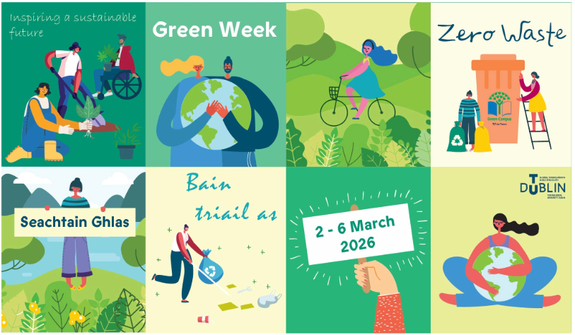 Image for green poster with graphics in a grid of 8 squares with cartoons