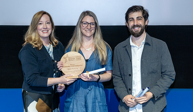 male and female white students win travel award
