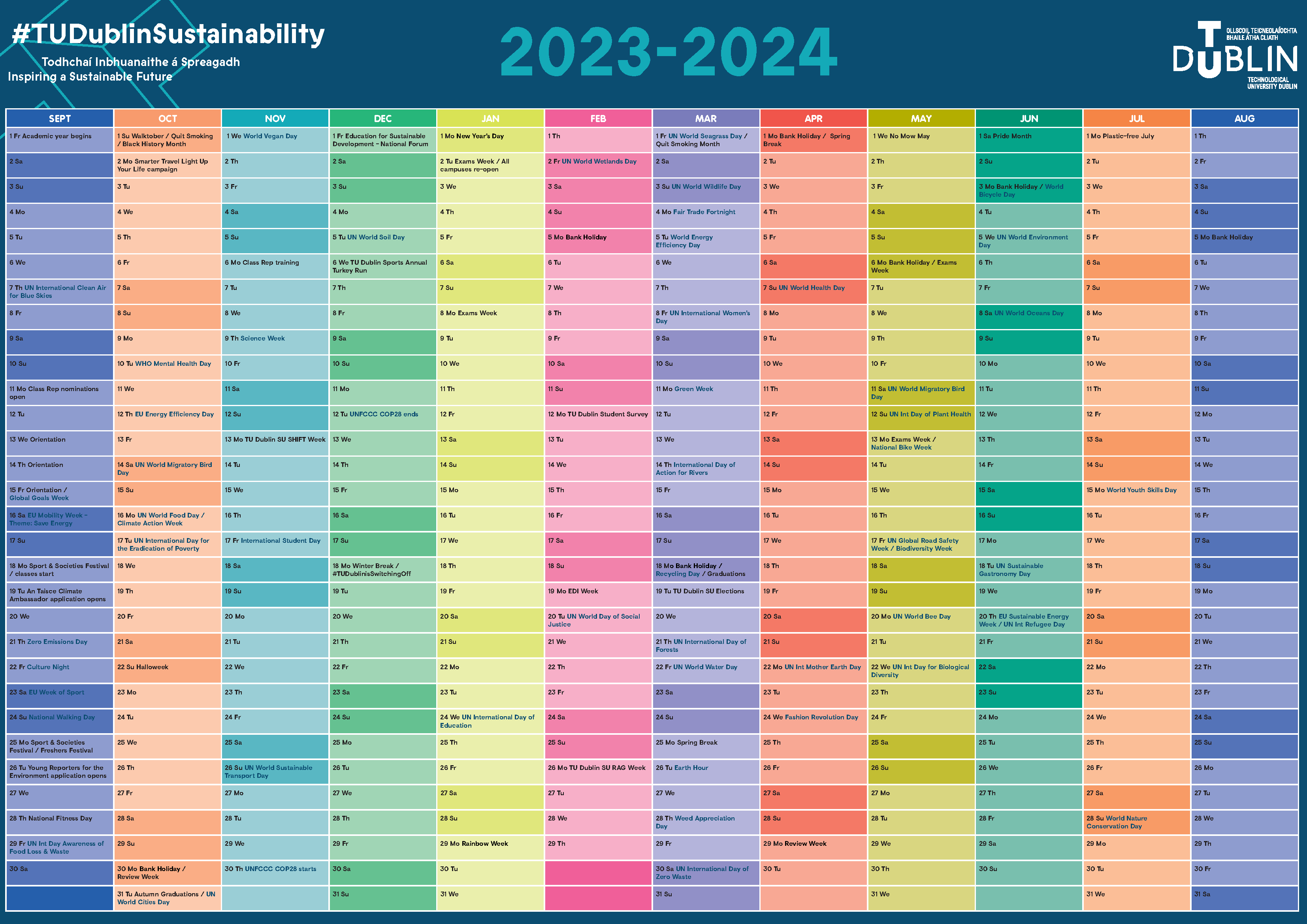 TU Dublin Sustainability Calendar 2023-2024
