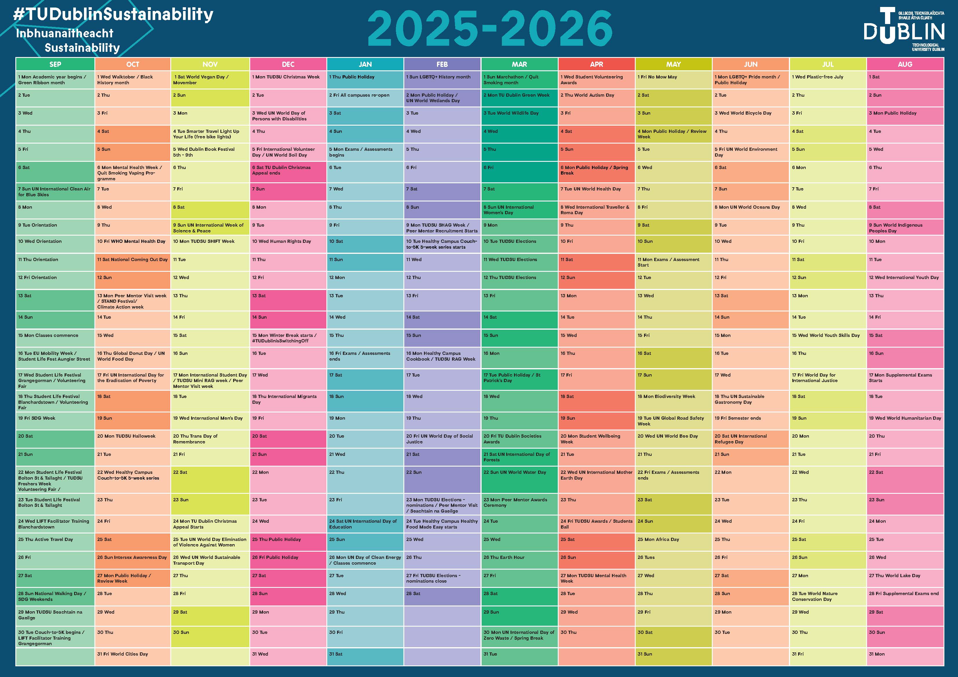 TU Dublin Sustainability Wall planner 2025-2026