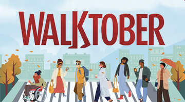 Image for Walktober sign with people walking on a crossing