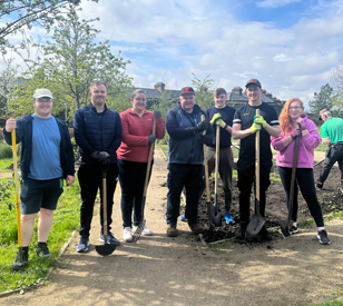 Workday staff volunteering in the Grangegorman Community Garden