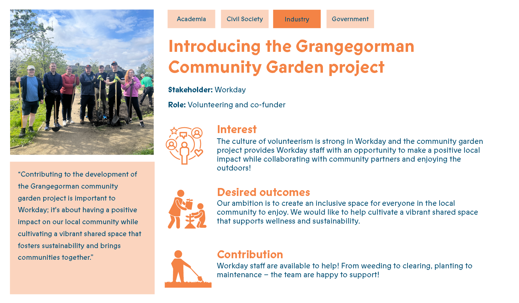 Workday Grangegorman Community Garden profile with the same text in the webpage
