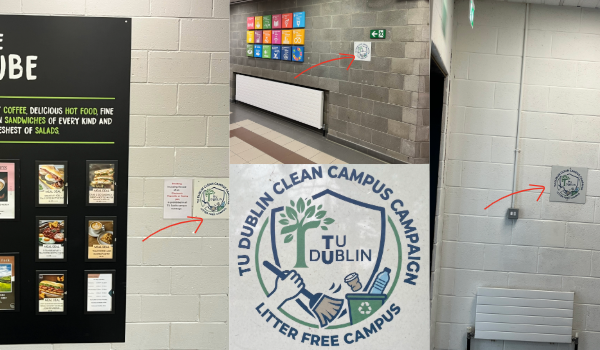 collage of images where the clean campus signs can be found