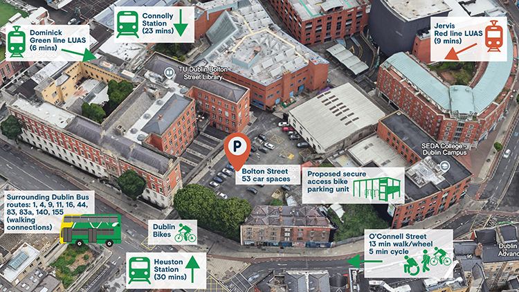 map showinh travel to Bolton Street.