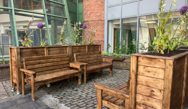 Benches at micro-garden in Augier Street