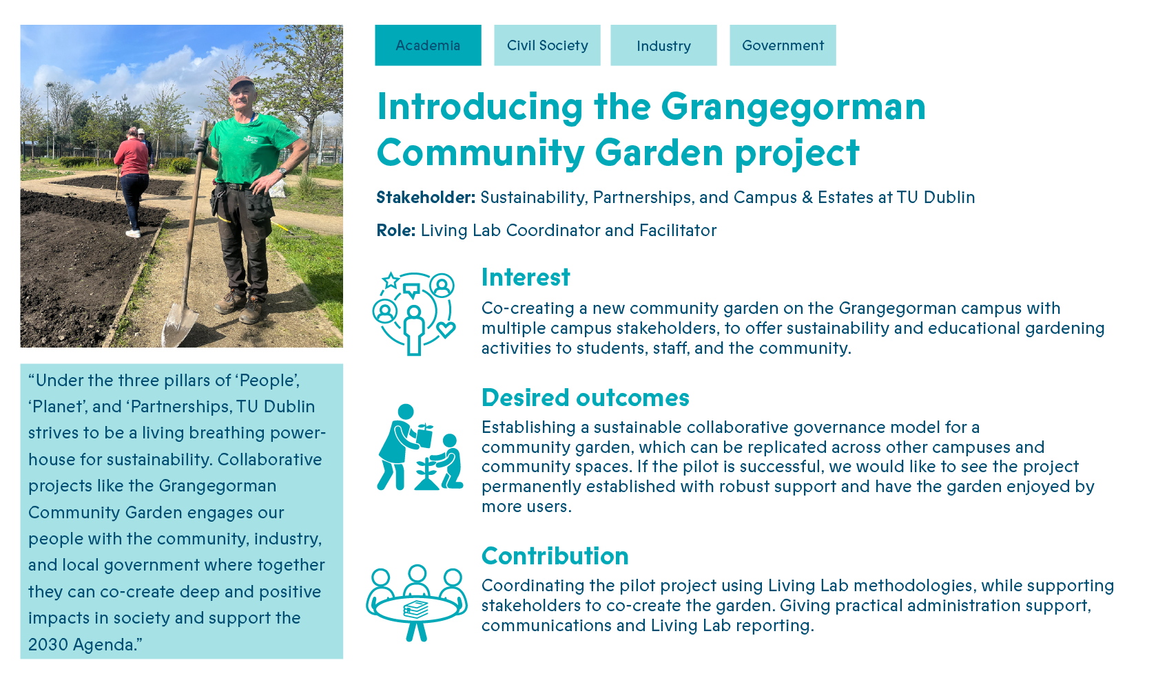 Grangegorman Community Garden profile card with same text in the webpage