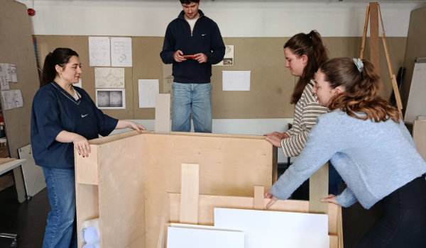 students building remodel cabinet