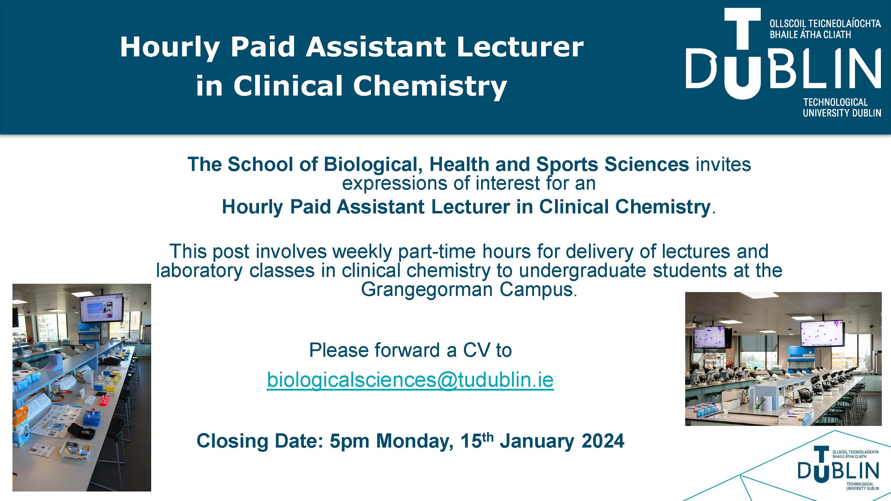 image for Hourly Paid Assistant Lecturer in Clinical Chemistry Position