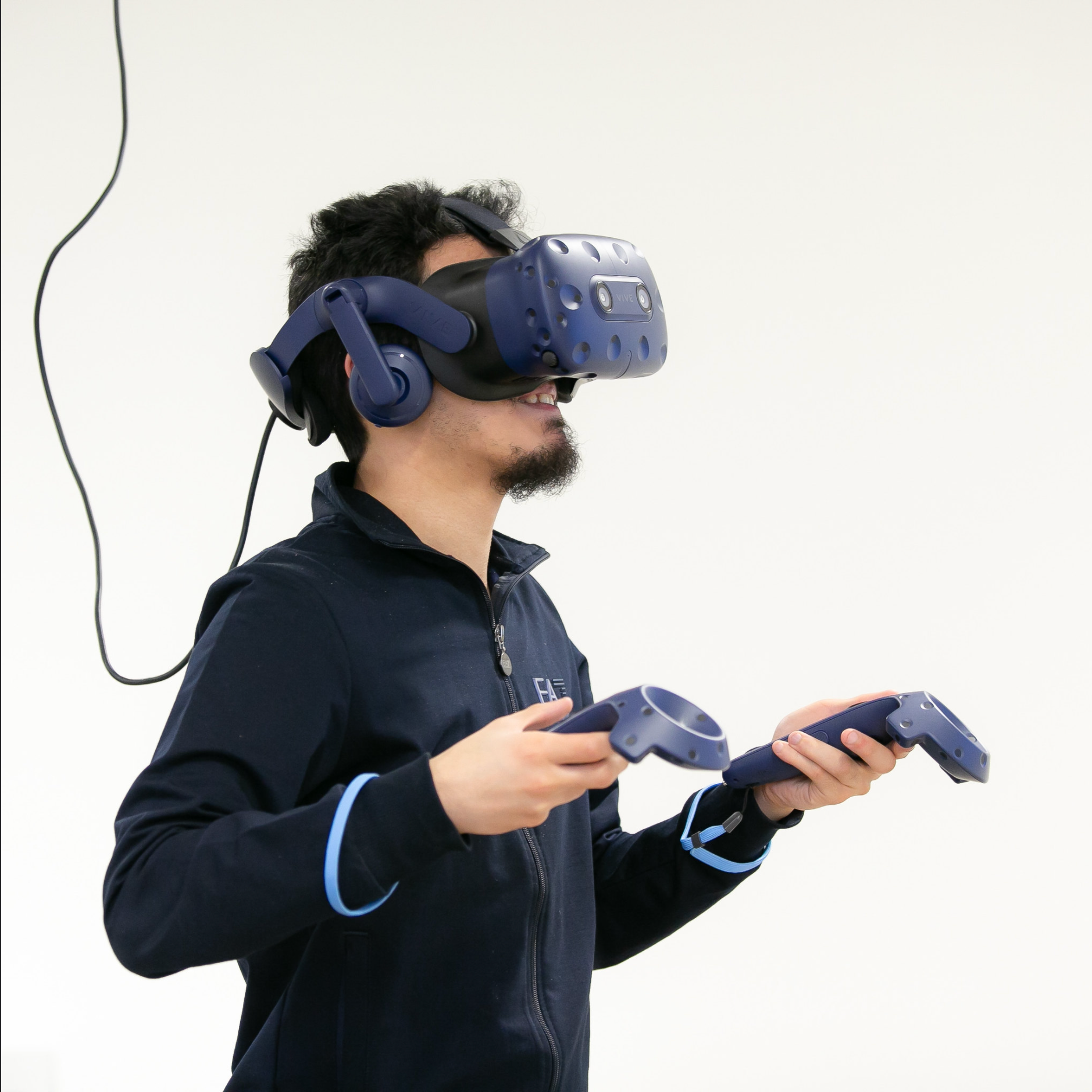 Student wearing a virtual reality headset