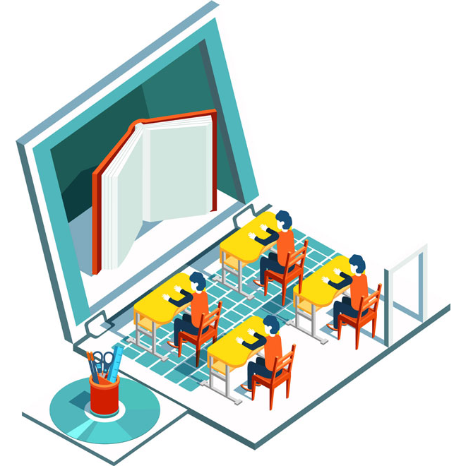 Graphic of students sitting at desks