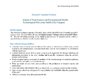 Image for Advert for Research Position- Safefood 2024-ROI