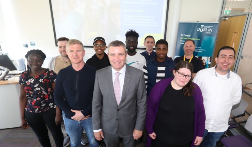 Minister Niall Collins and students and graduates of the Access Foundation programme