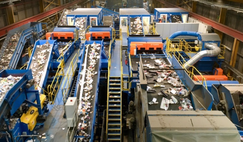 recyclable waste on conveyors