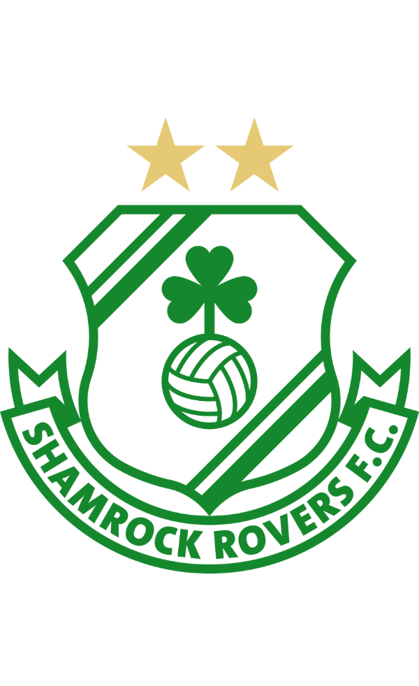 Green Shamrock Rovers logo with two gold stars above crest