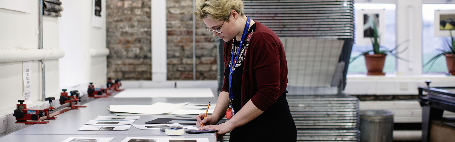 A student at work  on the print making course at TUDublin