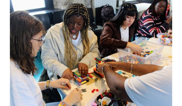 Students building lego