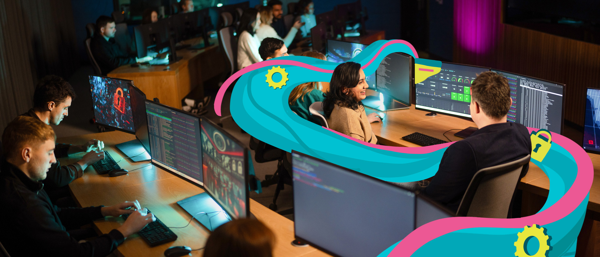 postgraduate students in a computer lab