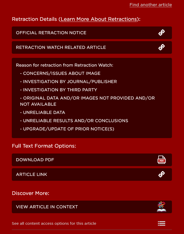 An example of a LibKey retraction warning