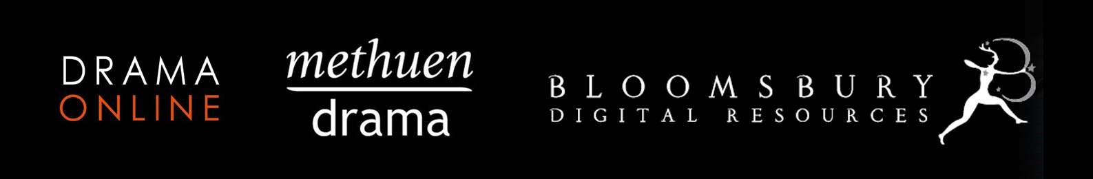 Logos for Drama Online, Methuen Drama, and Bloomsbury Digital Resources