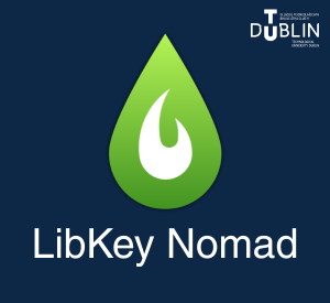 Green flame LibKey Nomad icon with TU Dublin branding